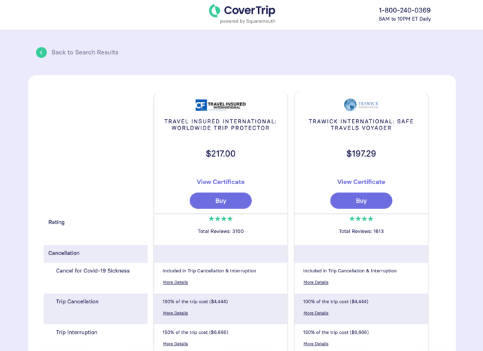 Compare travel insurance plans